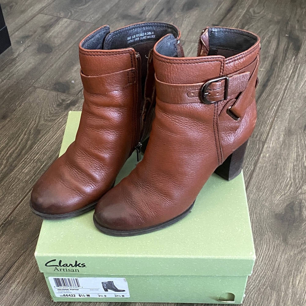 Clarks Brown Leather Buckle Ankle Boots